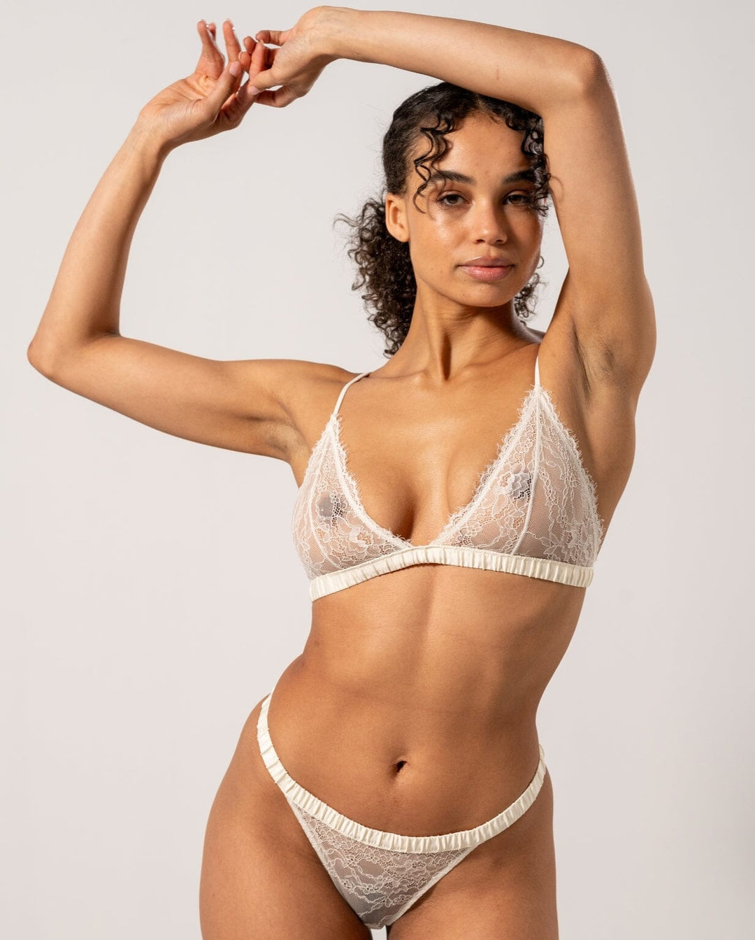 Understatement Underwear - Lace Satin Triangle Bralette - Cream Undertøj 