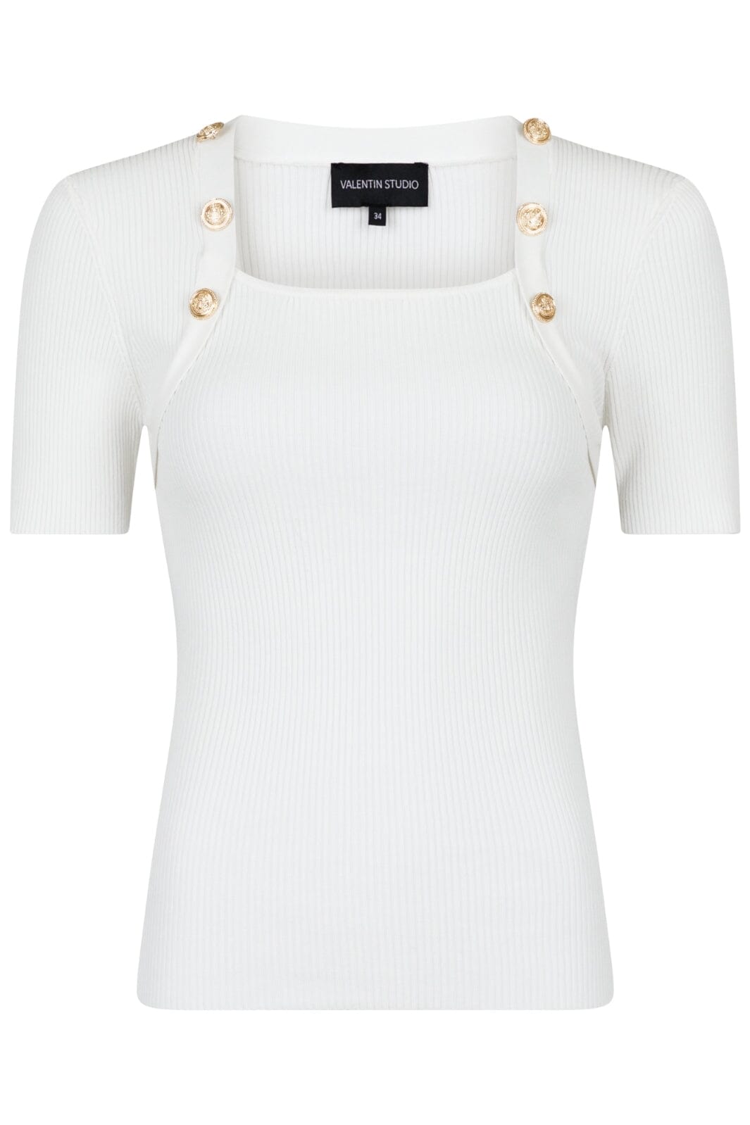 Valentin Studio - Gold Button Knit Tee Square - Off White T-shirts 