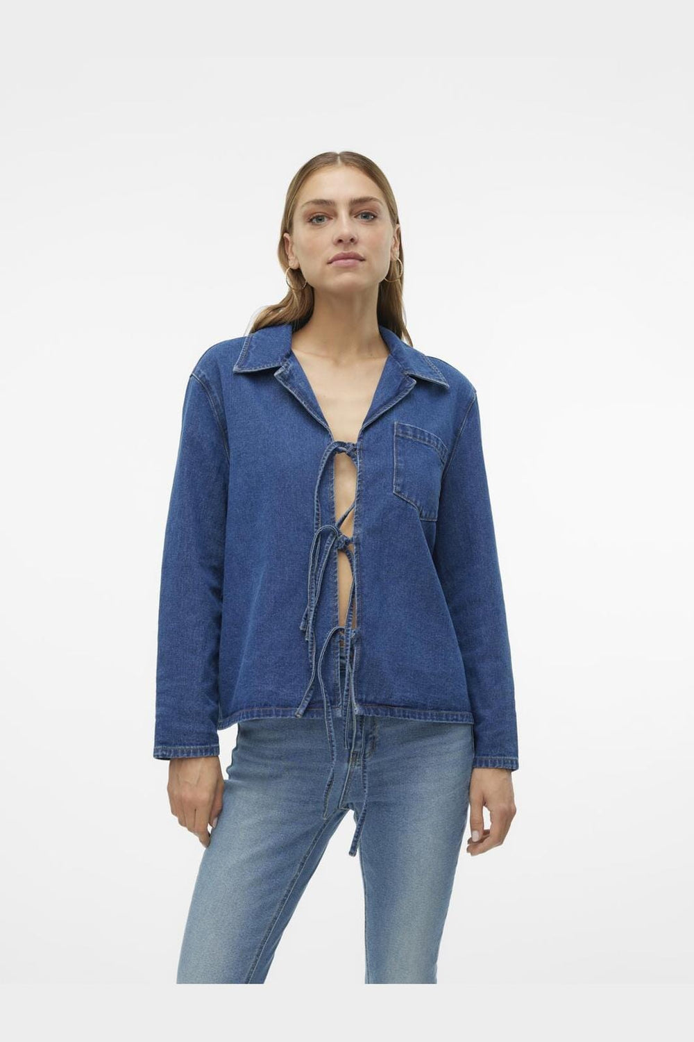 Vero Moda - Vmkarla Ls Bow Denim Shirt - 4711324 Medium Blue Denim