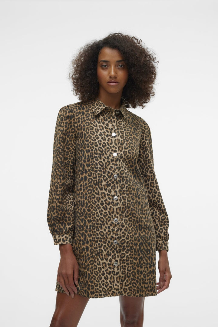 Vero Moda - Vmlucie Ls Short Leo Dress - 4730249 Silver Mink Leopard Kjoler 