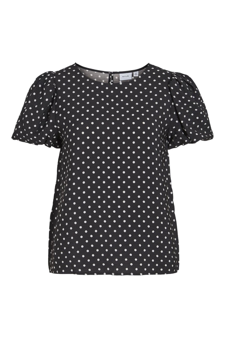 Vila - Viasti S/S Volume Sleeve Top #3 - 4544297 Black Cloud Dancer Dots