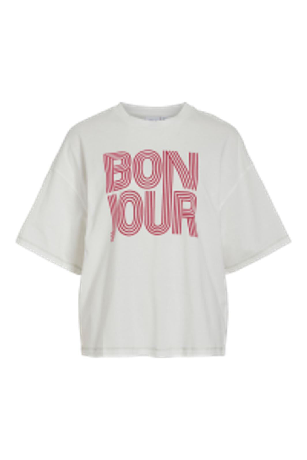 Vila - Visybil Bonjour O-Neck S/S T-Shirt - 4592049 Snow White Bonjour - Viva Magenta