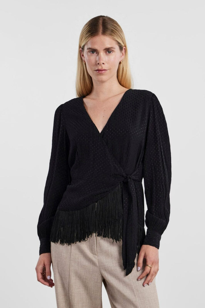 Y.A.S - Yasfrilla Ls Wrap Top - 4354181 Black Bluser 